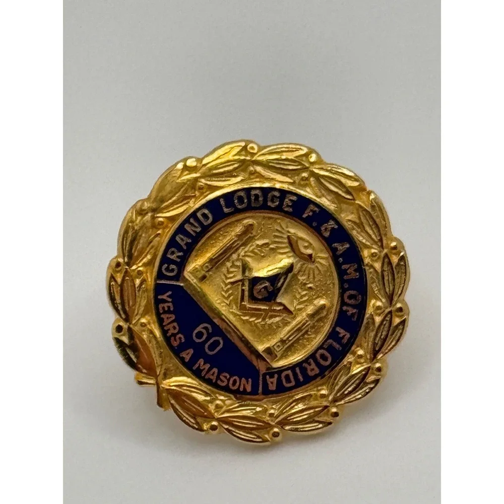 Vintage Grand Lodge F & AM Florida 60 Years a Mason Gold Tone Pin